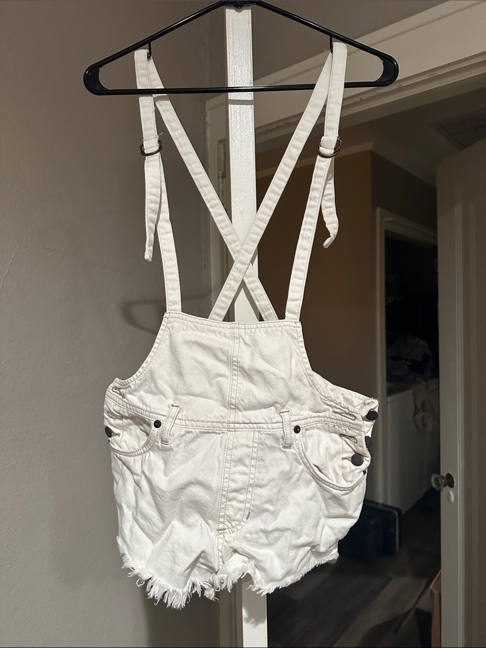 Free People White/cream Denim Short Overalls